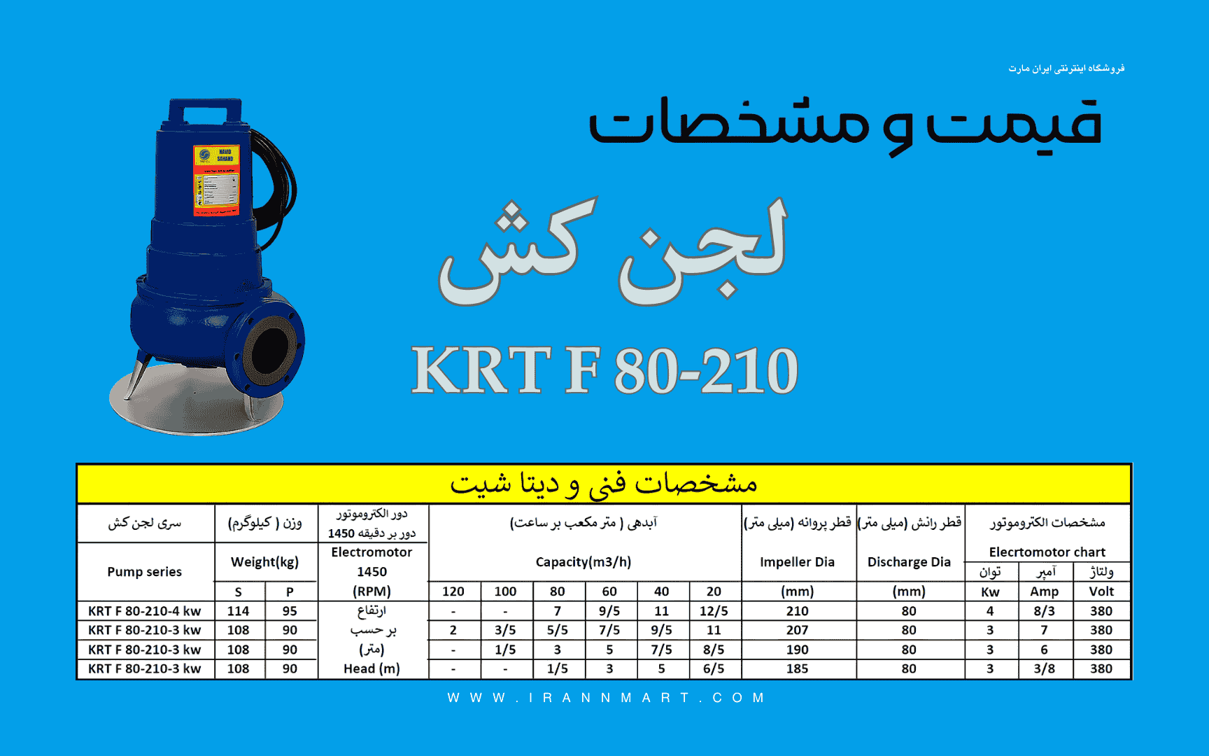 مدل KRT F 80-210 پمپ لجن کش نوید سهند برای دبی بالاتر